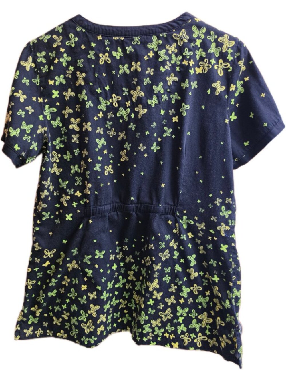 Peaches Uniforms ViVi Butterfly Scrub Top Womens XL Black Neon Green V-Neck - Picture 2 of 7